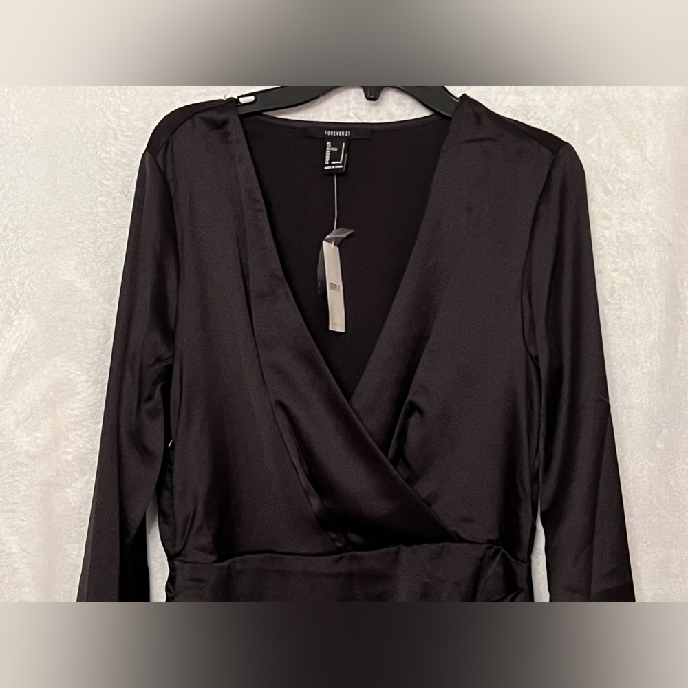 NWT Satin Surplice Tulip-Hem Mini Dress - Picture 7 of 14